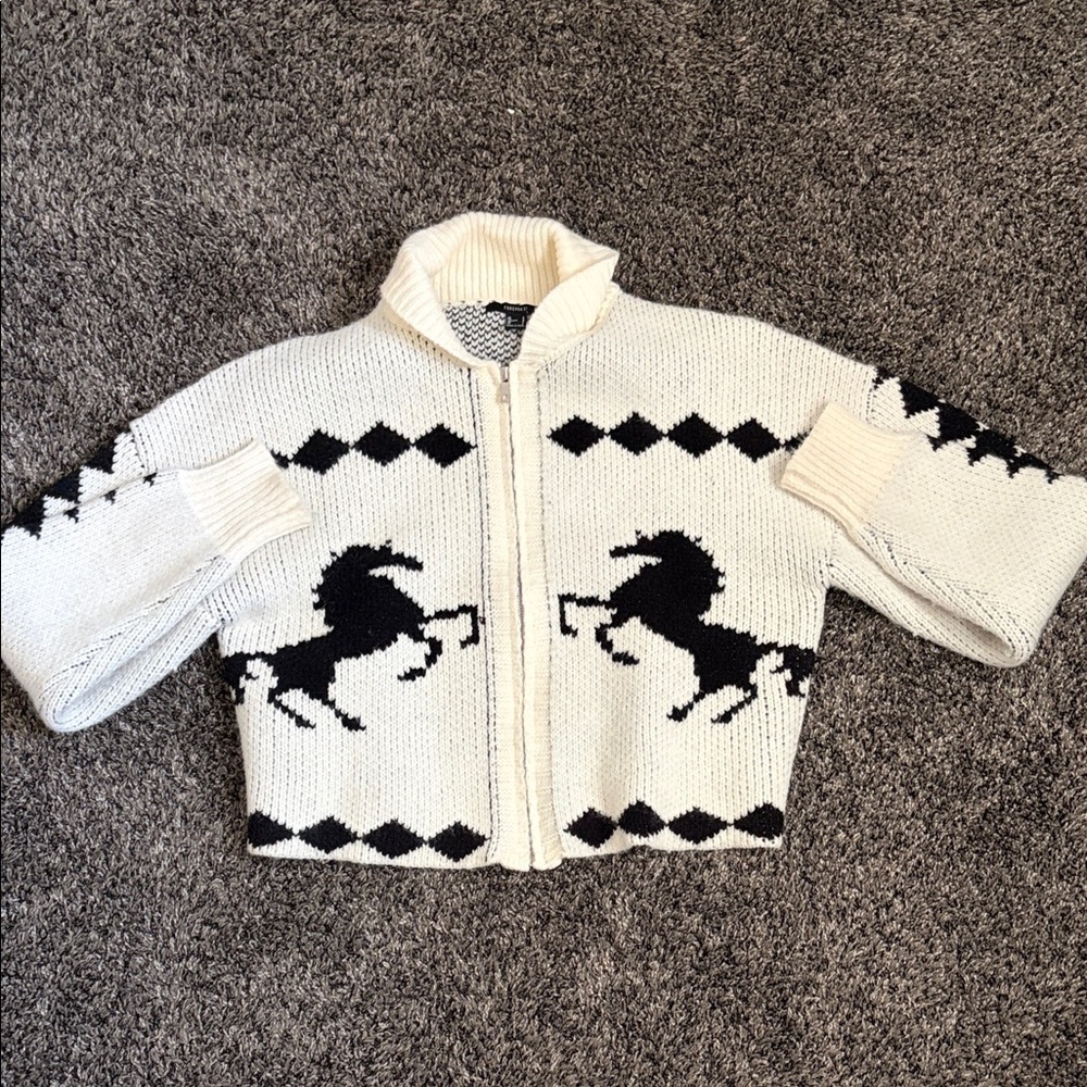 Forever 21 Cream and Black Patterned Sweater